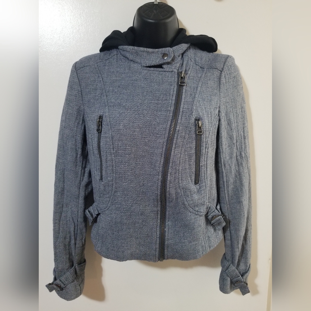 Forever 21 XXI Grey Moto Jacket Removable Hood Asym Zip Small